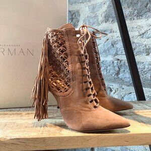 Alexandre Birman Tan Suede Katys Fringed Booties